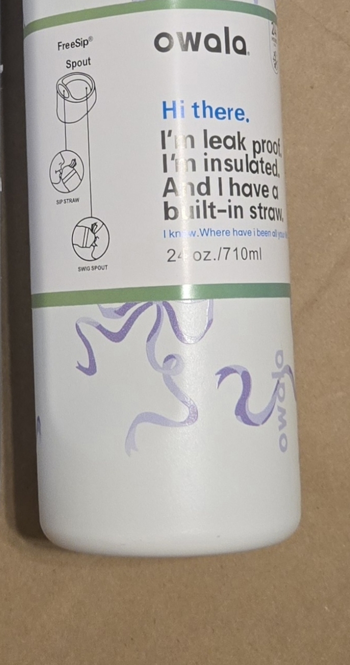 Owala White & Blue "Tied And True"  Insulated Water Bottle Free Sip  - 24 oz